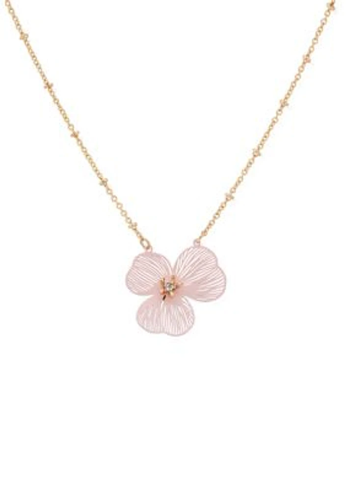 Gold Tone Flower Pendant Necklace