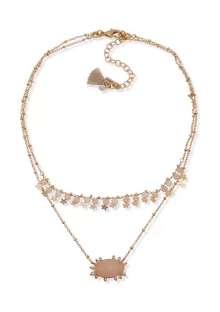 Gold Tone 16'' Blush Multirow Shaky Pendant Necklace