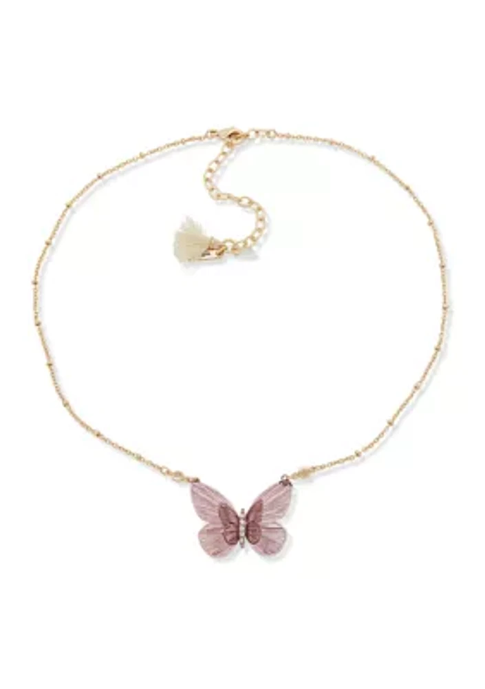 Gold Tone 16" Butterfly Pendant Necklace