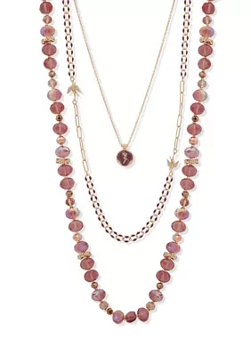 Gold Tone Burgundy 32" Beaded Multi Row Necklace