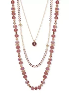 Gold Tone Burgundy 32" Beaded Multi Row Necklace