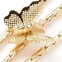 Gold Tone Crystal Butterfly 3 Row Necklace