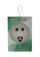 Gold Tone Flower Earrings and Necklace Set