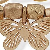 Gold Tone Natural Butterfly Bead Anklet - 2 Pack