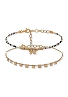 Gold Tone Natural Butterfly Bead Anklet - 2 Pack