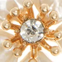 Gold Tone 16" White and Crystal Flower Pendant Necklace