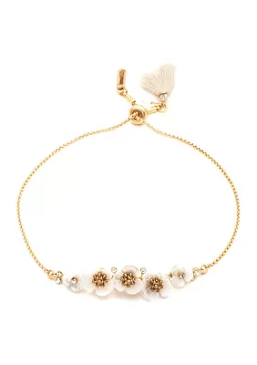 Gold Tone White Flower Slider Bracelet 