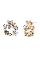 Gold Tone White Open Flower Stud Earrings