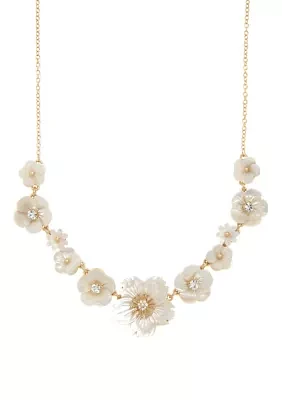 Gold Tone 16" White Flower Frontal Necklace