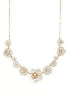 Gold Tone 16" White Flower Frontal Necklace