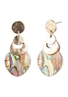 Gold Tone Abalone Post Drop Earrings