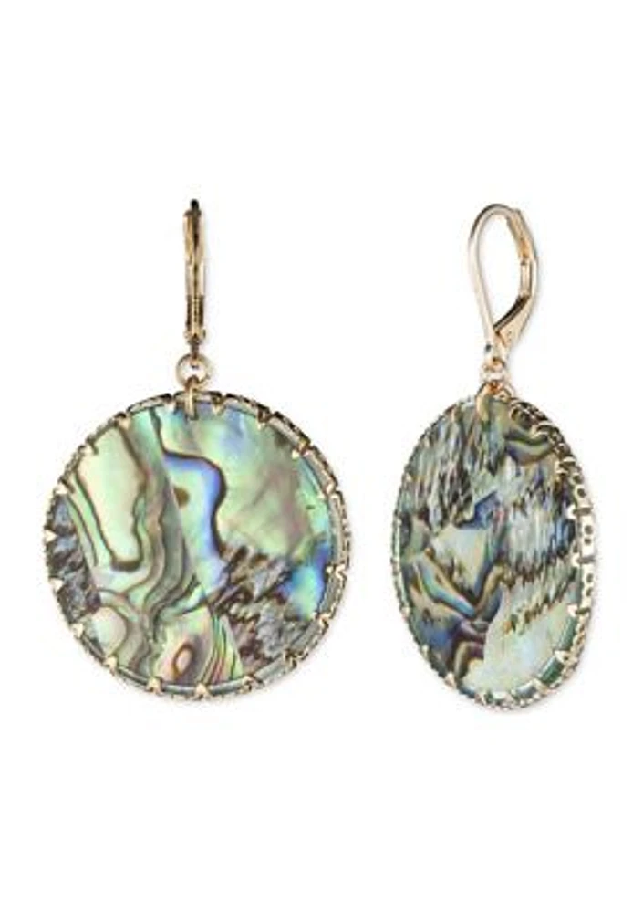 Gold Tone Abalone Disc Drop Earrings