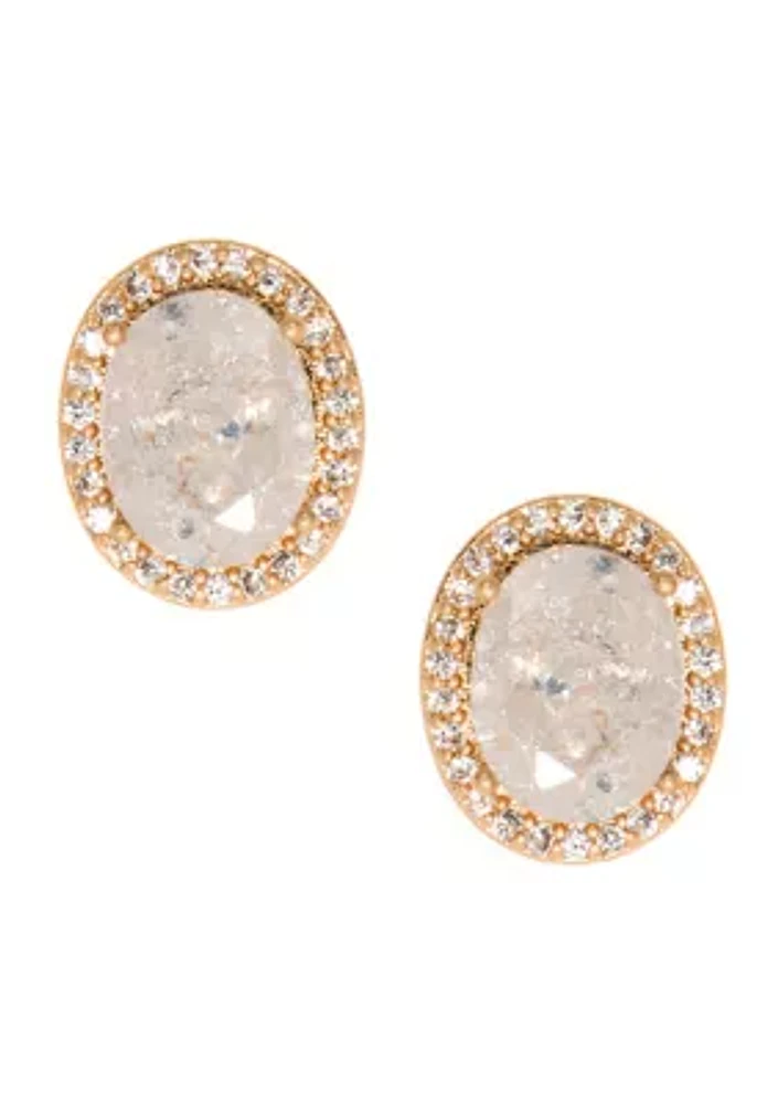 Gold Tone CZ Green Stud Earrings