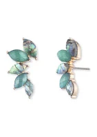 Gold Tone Green Stone Crawler Earrings