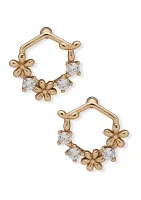 Gold Tone Crystal Flower Open Stud Earrings