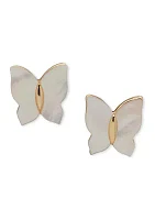 Gold Tone White Butterfly Stud Earrings