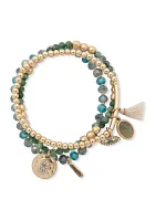 Gold Tone Green Beaded Stretch Bracelet