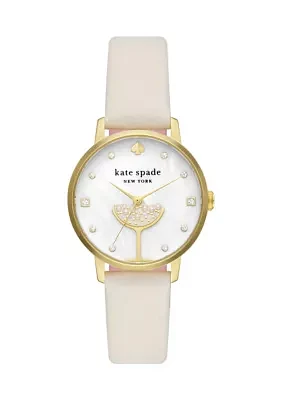 Metro Three Hand Champagne White Leather Watch