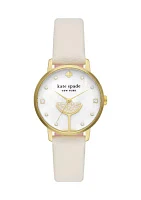 Metro Three Hand Champagne White Leather Watch