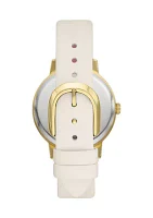 Metro Three Hand Champagne White Leather Watch