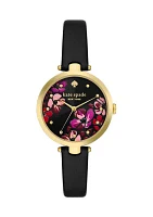 Black Leather Floral Holland Watch