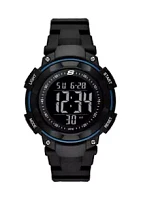 Skechers Ruhland 45 Millimeter Sport Digital Chronograph Watch with Plastic Strap and Case, Black and Blue