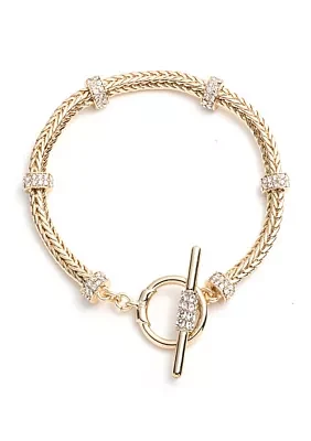 Gold Tone 7.25'' Pavé Round Flex Crystal Bracelet