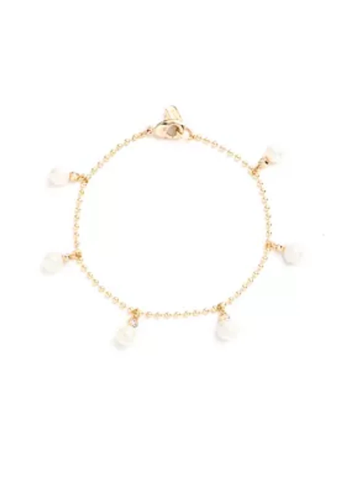 Gold Tone 7.25" Pearl Shaky Flex Bracelet