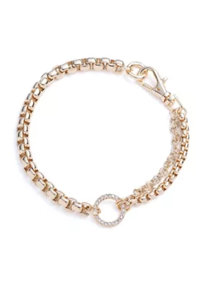 Gold Tone 7.25" Crystal Cable Chain Flex Bracelet 