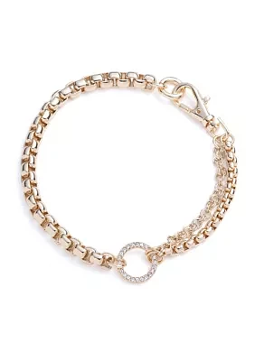 Gold Tone 7.25" Crystal Cable Chain Flex Bracelet 