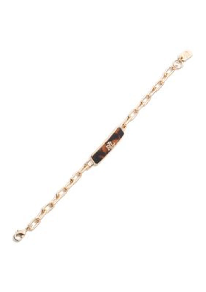 Gold Tone 7.25'' Dark Brown Chain Link Flex Bracelet