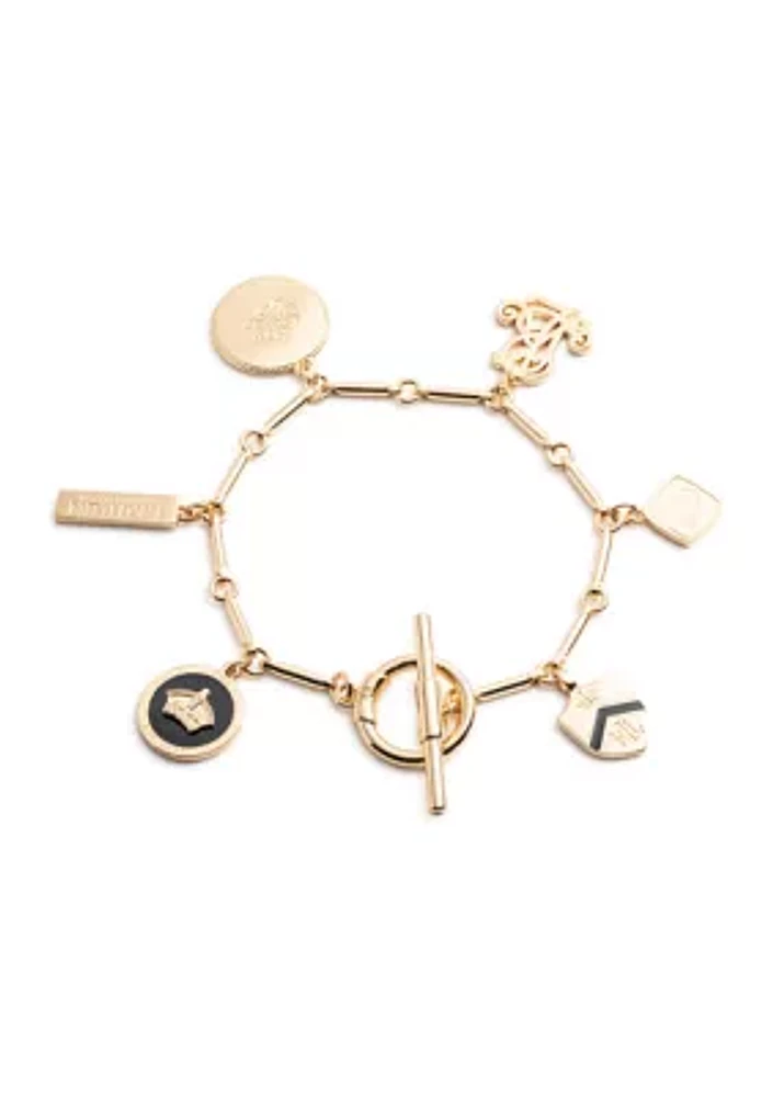 Gold Tone 7.25" Black Charm Flex Bracelet