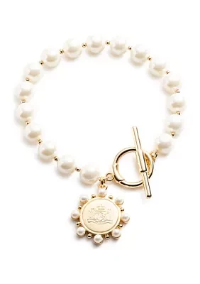 Gold Tone Pearl Coin Flex Bracelet