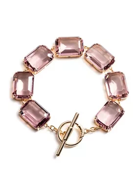 Gold Tone Pink Stone Flex Bracelet