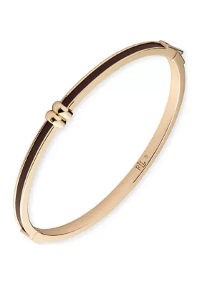 Gold Tone Brown Leather Bangle Bracelet