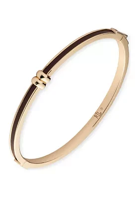 Gold Tone Brown Leather Bangle Bracelet