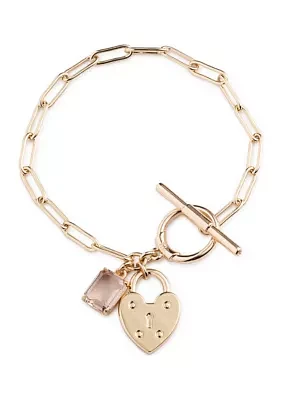 Gold Tone Vintage Rose Charm Flex Bracelet