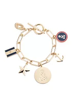 Gold Tone Navy Charm Flex Bracelet