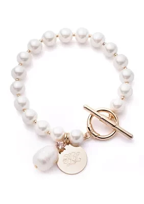 Gold Tone White Pearl Charm Flex Bracelet