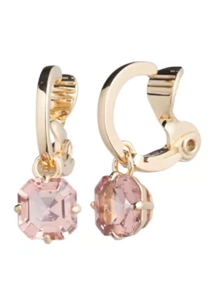 Stone Huggie Drop Clip Earrings