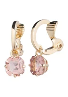 Stone Huggie Drop Clip Earrings