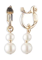 Gold Tone  Pearl Double Drop Clip Earrings