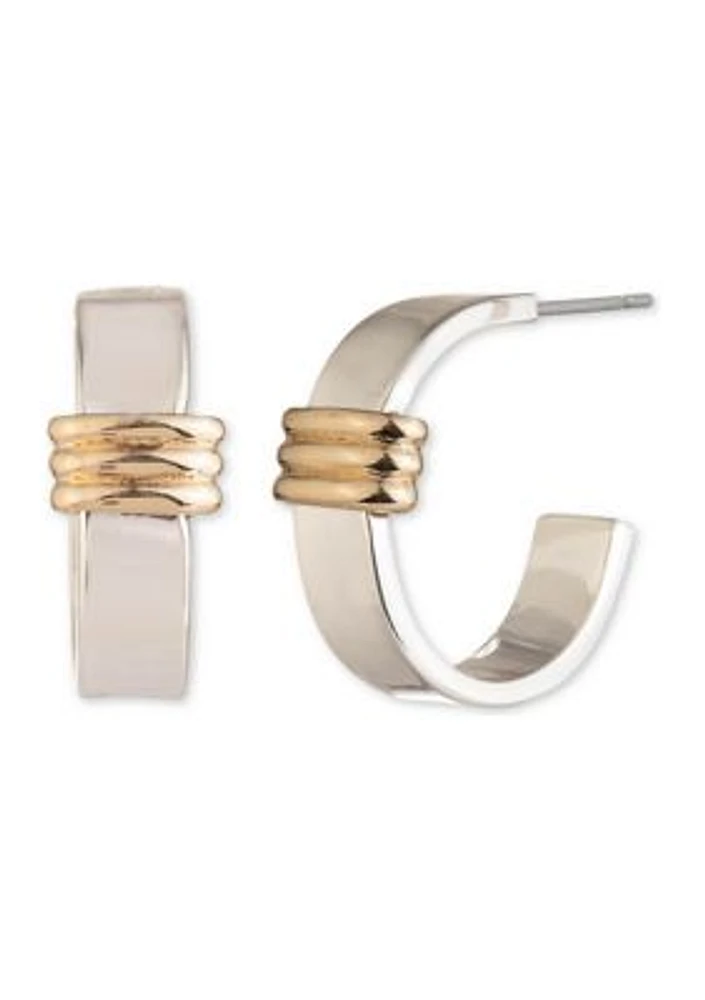 Two-Tone 18 Millimeter Ribbed Hoop Earrings