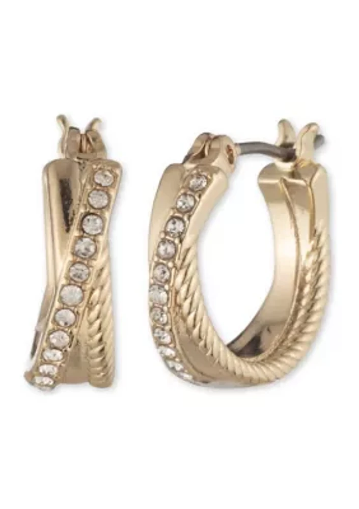 Gold Tone 15 Millimeter Crystal Twisted Rope Pavé Hoop Earrings