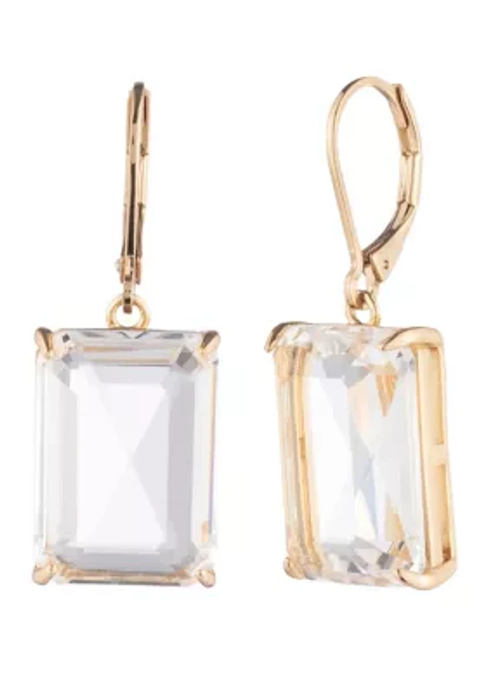 Gold Tone Crystal Stone Drop Earrings