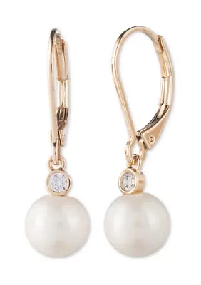 Gold Tone Pearl Drop Earrings