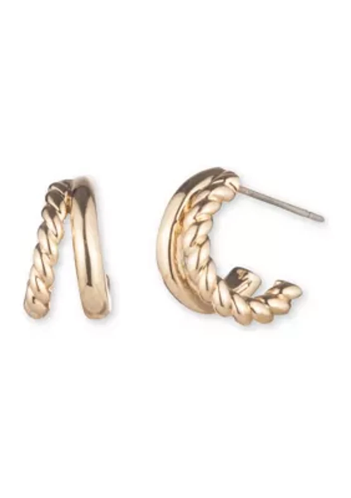 12 Millimeter Gold Tone Rope Huggie Earrings