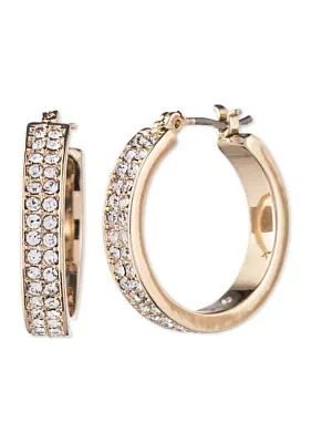 Gold Tone Pavé Crystal Hoop Earrings