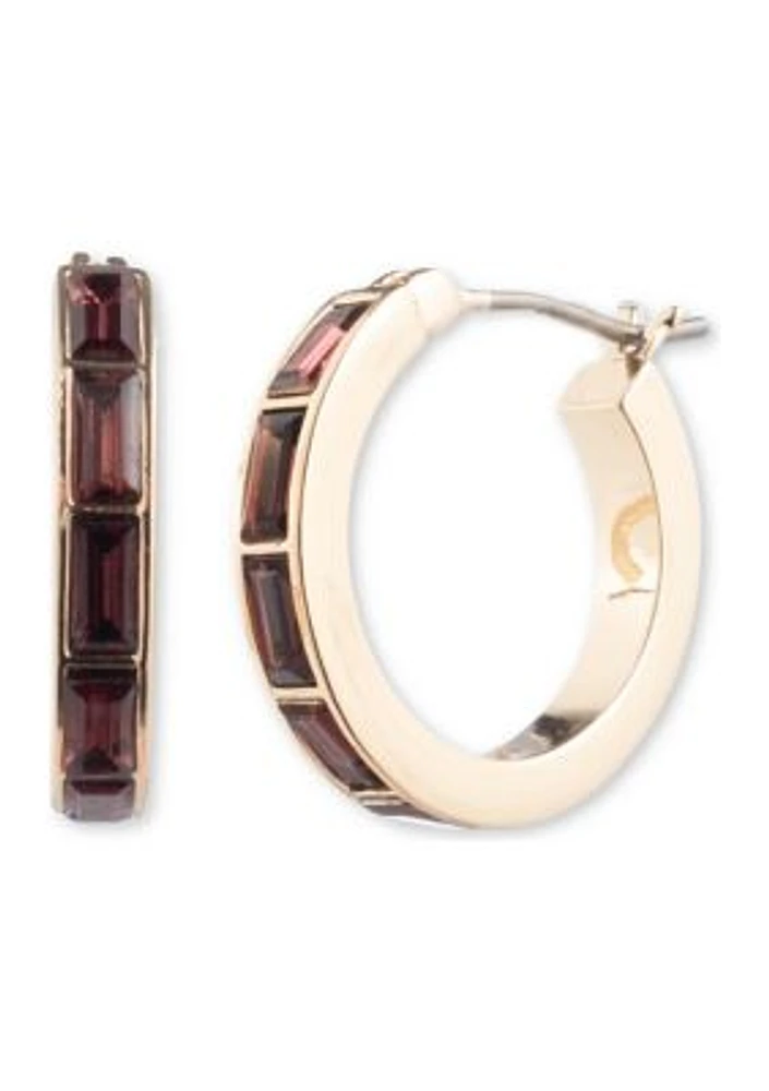 Gold Tone 18 Millimeter Burgundy Hoop Earrings