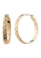 Gold Tone 40 Millimeter Tartan Hoop Earrings